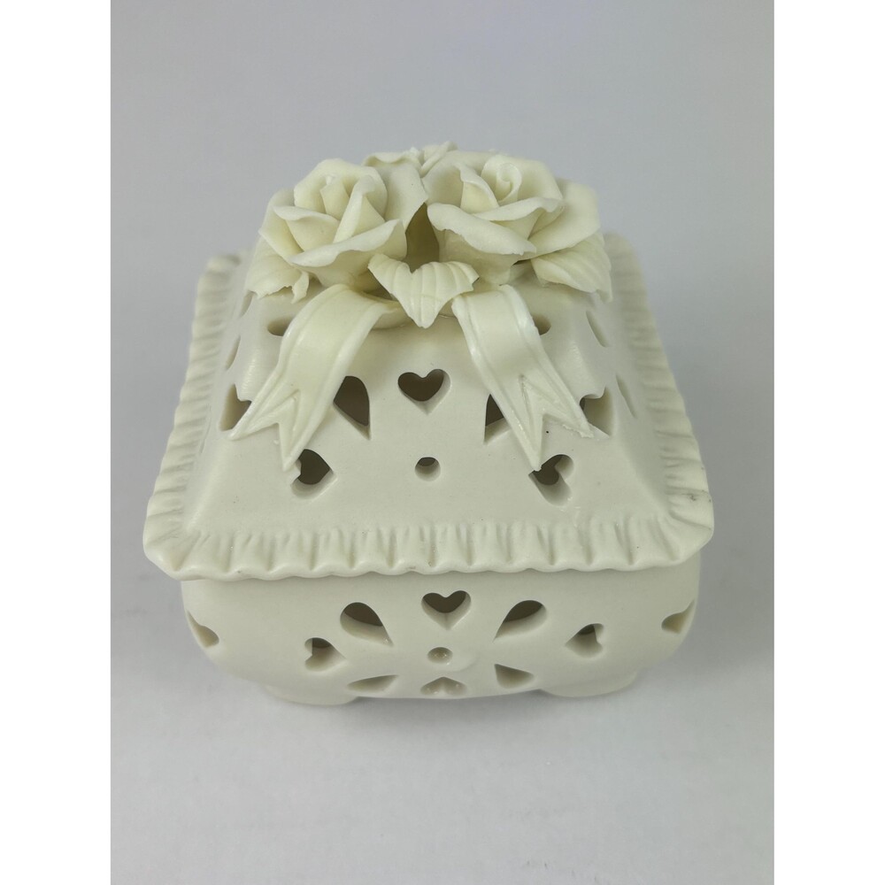 Bisque Porcelain Vintage Floral Trinket Jewelry Box